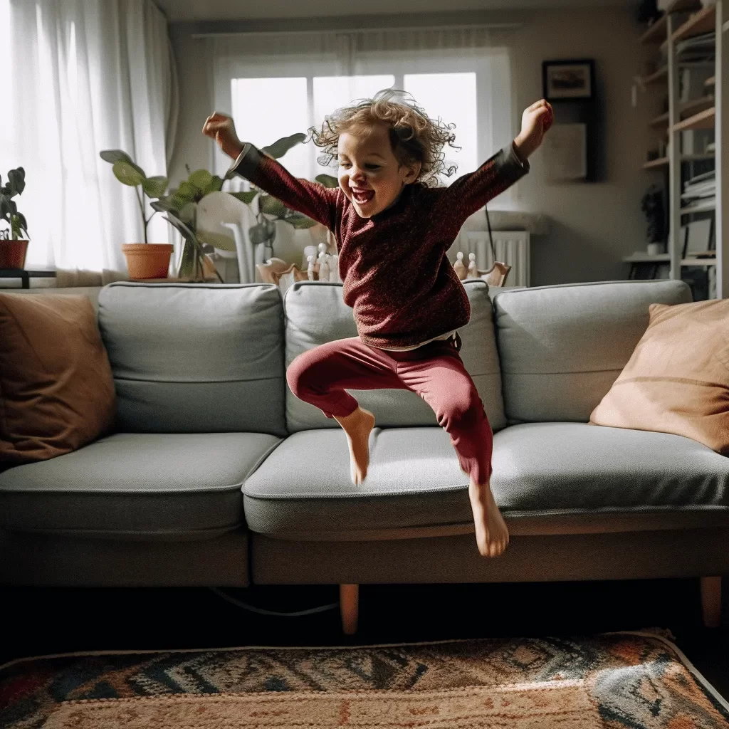 ребенок прыгает с дивана