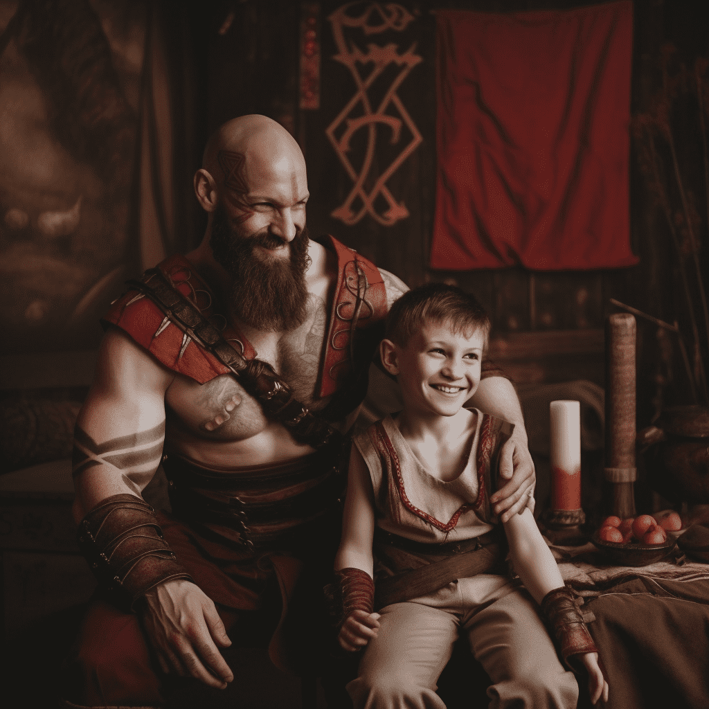 фотосессия отца с сыном в стиле god of war