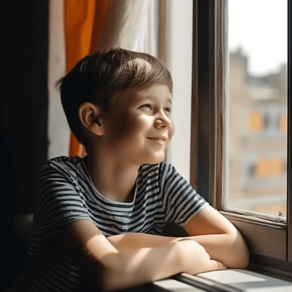 мальчик в профиль у окна